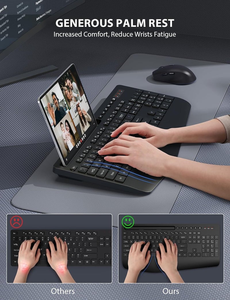 Trueque Wireless Keyboard and Mouse Combo - Full-Sized Ergonomic Keyboard with Wrist Rest, Phone Holder, Sleep Mode, Silent 2.4GHz Cordless Keyboard Mouse Combo for Computer, Laptop, PC, Mac, Windows - - Image 2